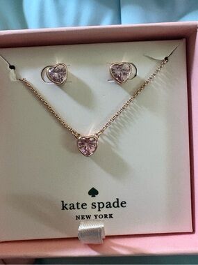 kate spade Rose Gold Heart pink Necklace & Earrings Set Romantic Rocks $110